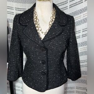 Ann Taylor Black Tweed Blazer with White Accents